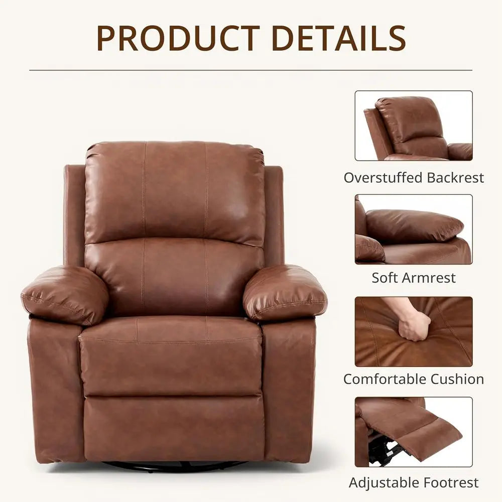 Leather Manual Recliner Chair With Swivel And Rocking Glider