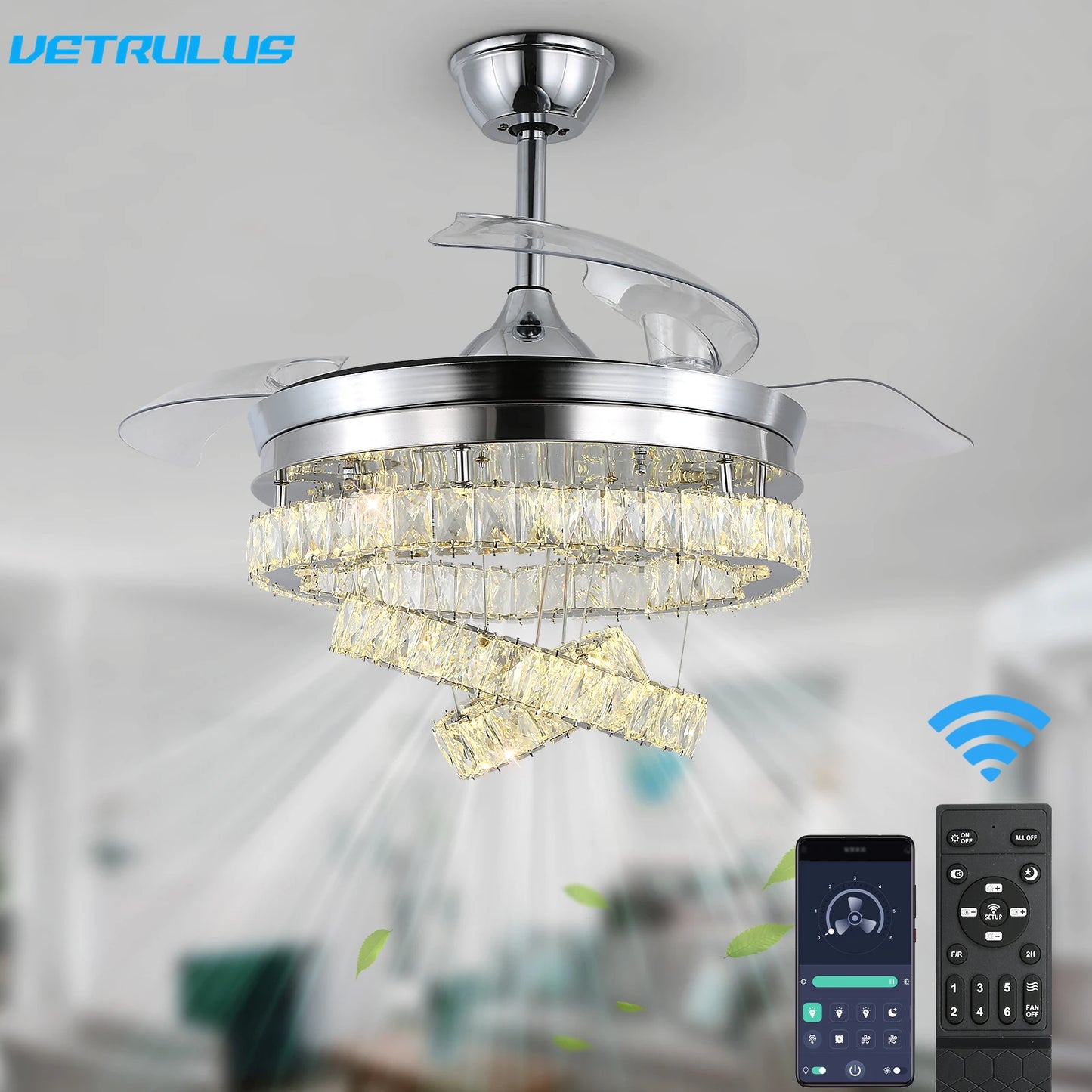 Vetrlus Modern 42 Inch Ceiling Fan With Led Light And Remote