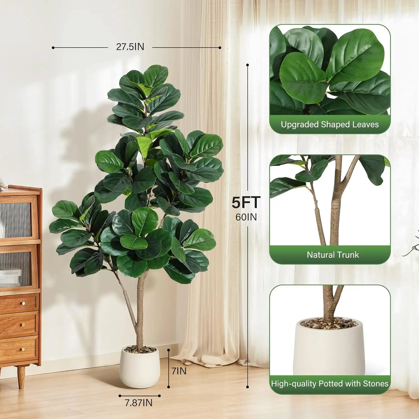 HiMISS Fiddle Leaf Fig Tree Artificial Ficus Lyrata In Planter