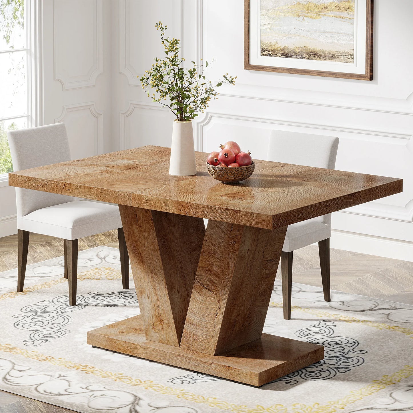 Tribesigns Dining Table Farmhouse Wood Pedestal For 4 To 6