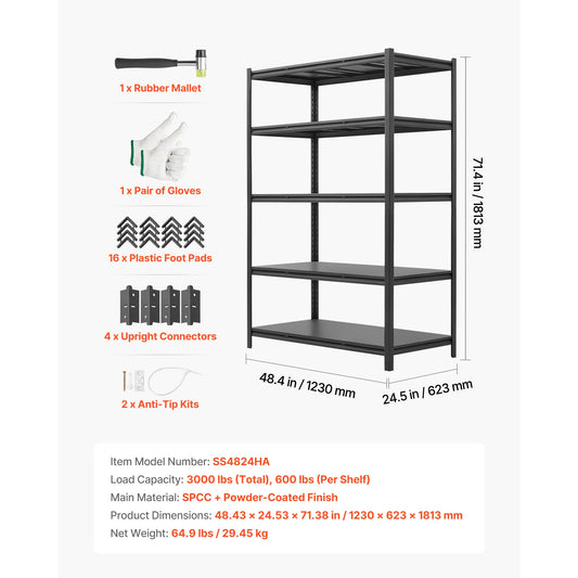 SucceBuy Adjustable Metal Garage Storage Shelving Unit