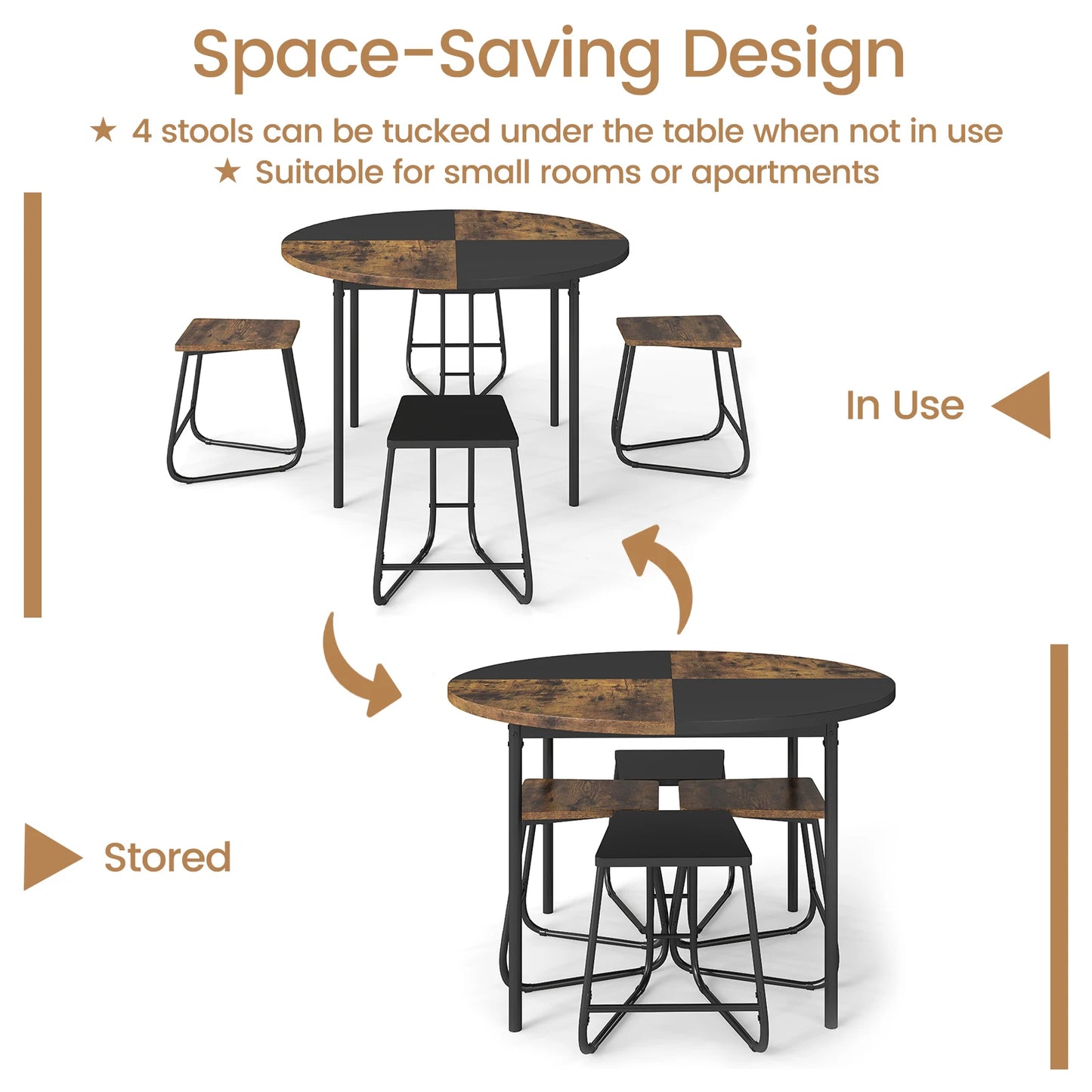 HOMASIS 5-Piece Dining Set With 4 Stools And Wooden Tabletop