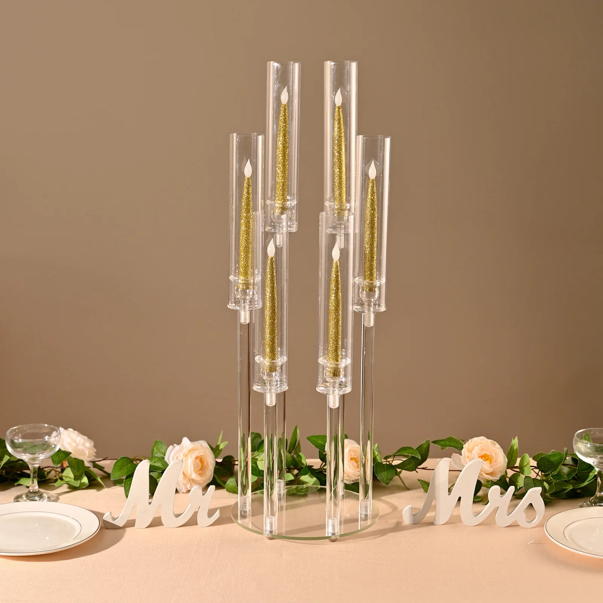 VINCIGANT Clear Acrylic Eight Arm Floor Candelabra Wedding Centerpiece