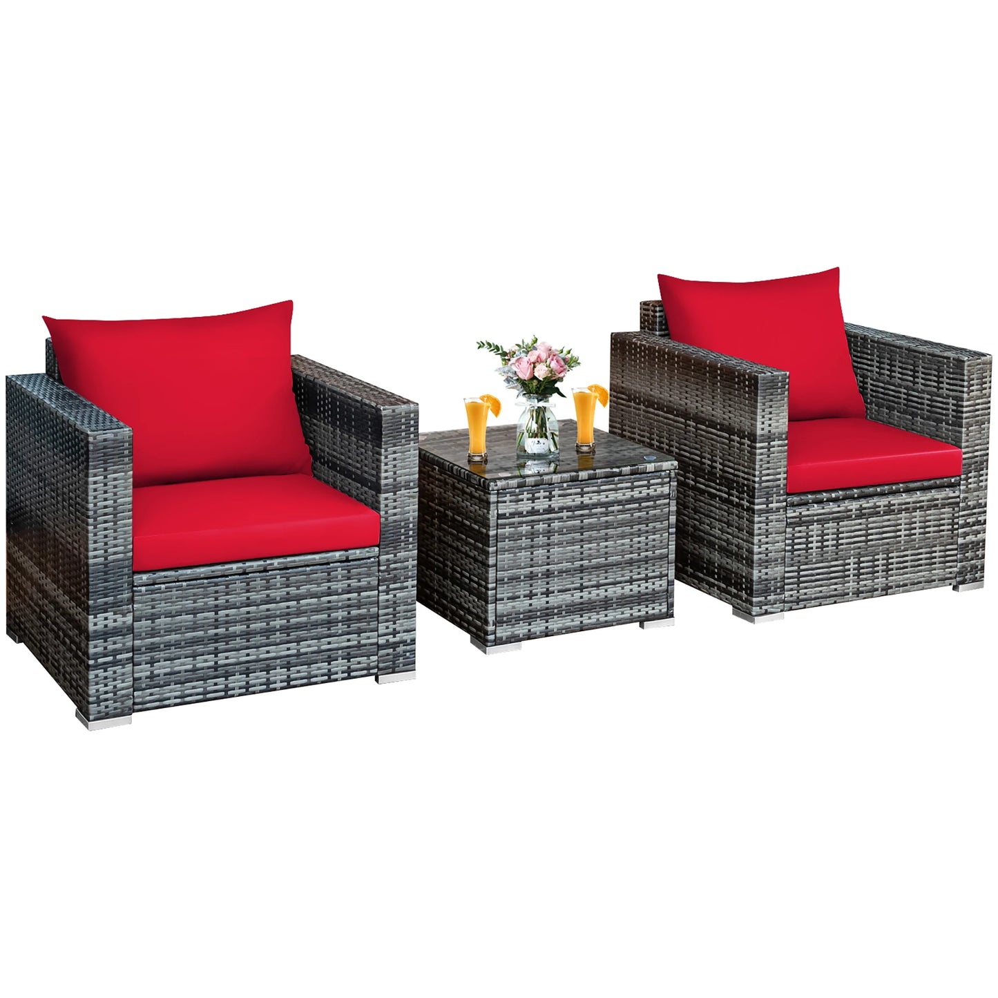HOMASIS 3 Piece Patio Rattan Bistro Set With Cushioned Sofa