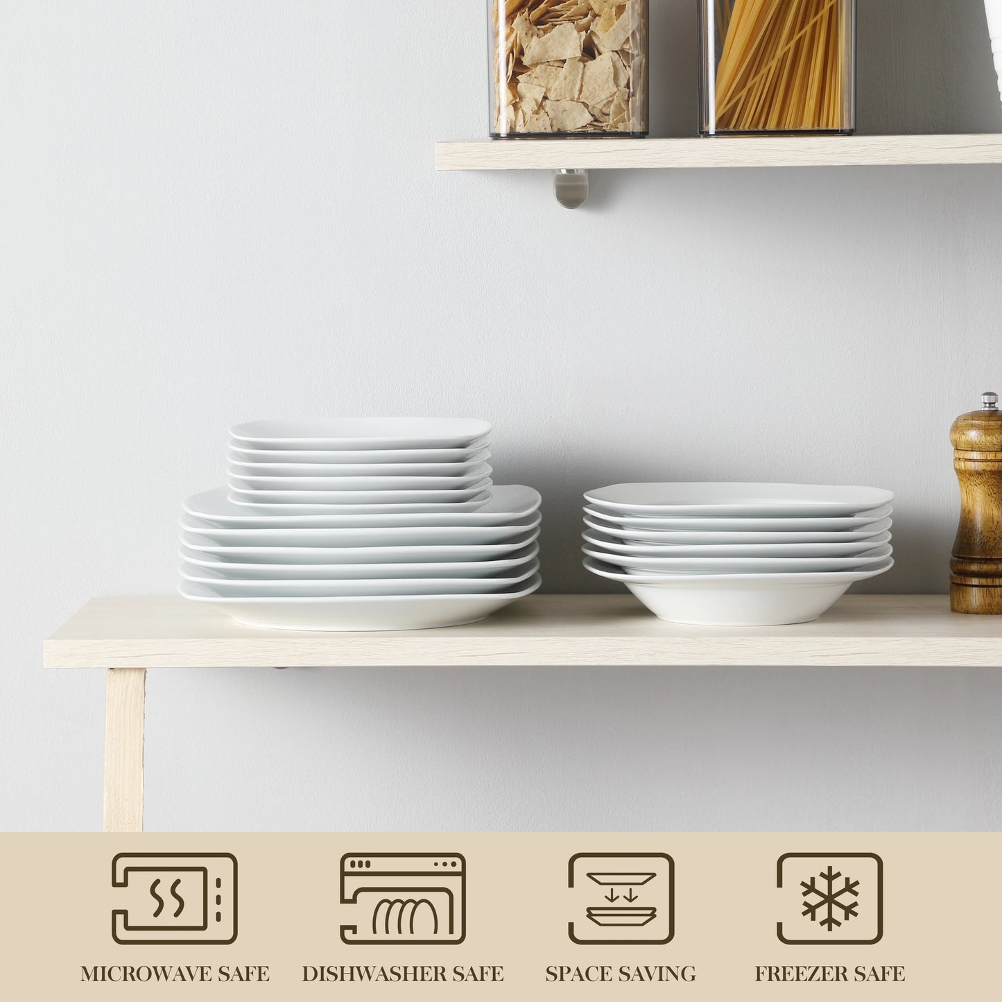 Malacasa Classic Ceramic Porcelain Dinnerware Set Service For Six