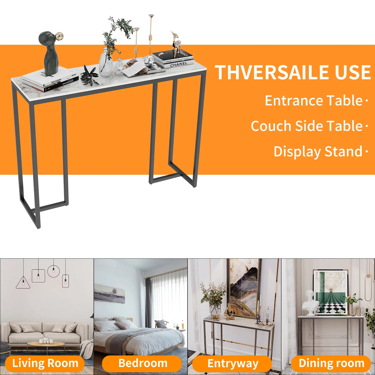 Modern Marble Console Table With Metal Frame For Entryway