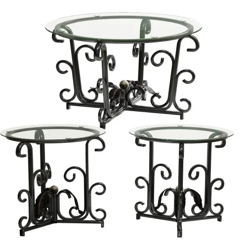 Three Piece Coffee Table Set With Tempered Glass Metal Frame