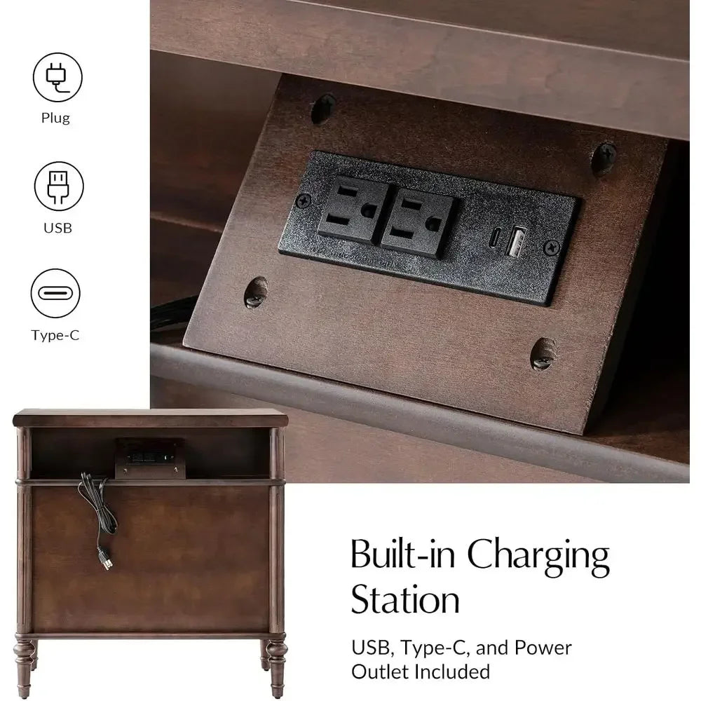 Traditional End Table With Built In Charging Station