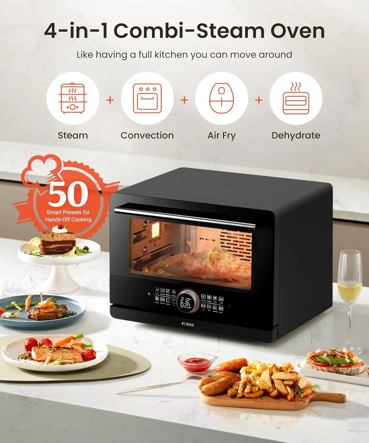 XMSJ 4-In-1 Combi-Steam Oven With Steam Bake Air Fry Convection Dehydrator