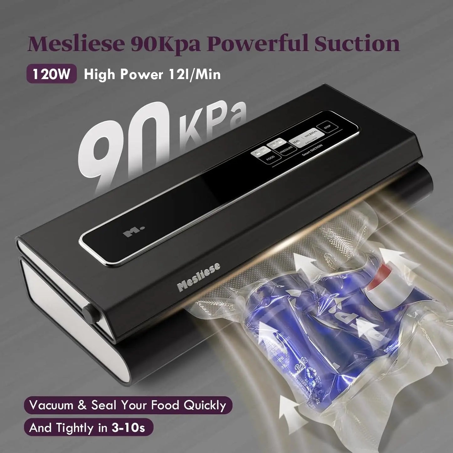 XMSJ Vacuum Sealer Machine 90KPa Powerful 6-in-1 Compact System