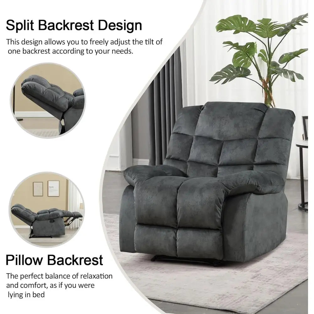 Manual Recliner Chair With Overstuffed Backrest And Armrests