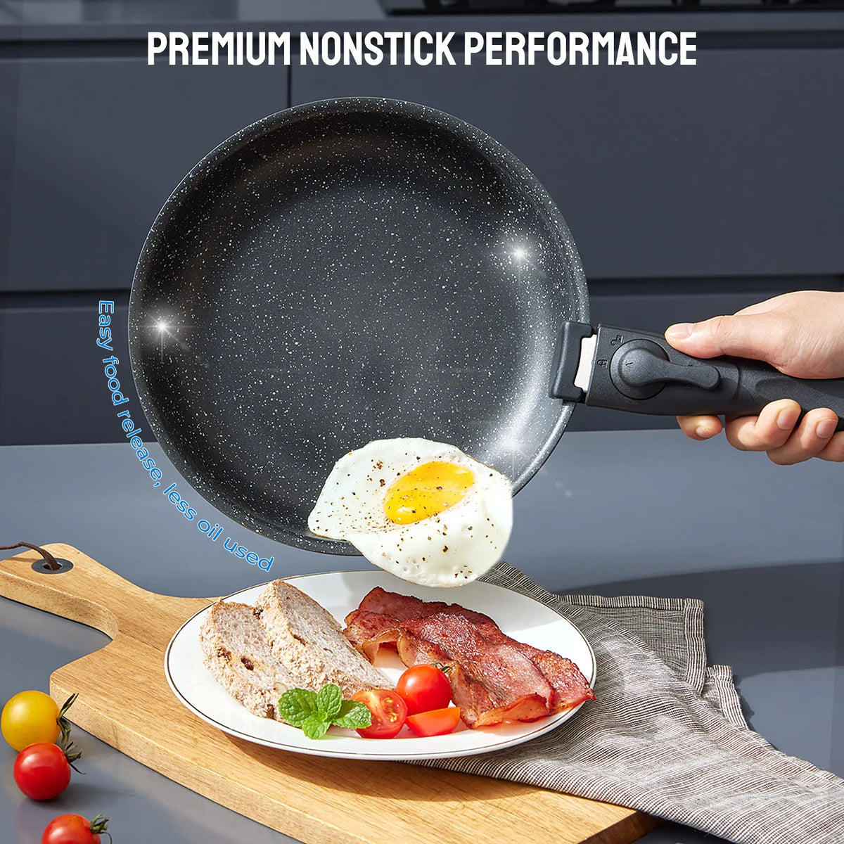 Induction Nonstick Cookware Set with Removable Handles and Stackable Design