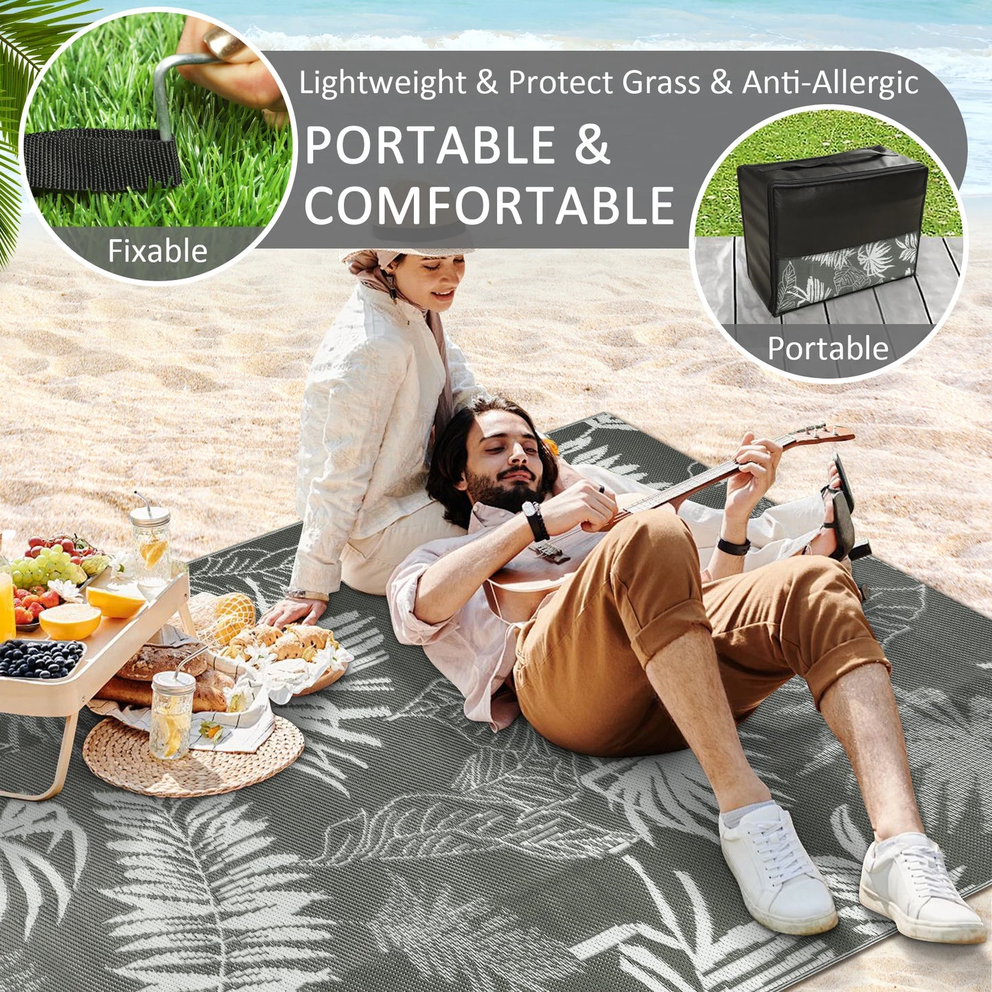 Waterproof Outdoor Polypropylene Rug Leaves Pattern Recycled For Patio