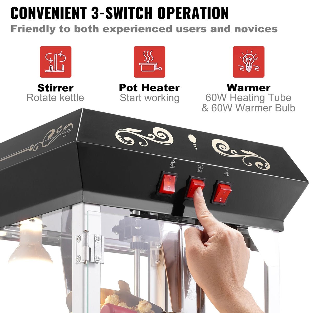 SucceBuy Commercial Countertop Popcorn Maker Machine With Tempered Glass