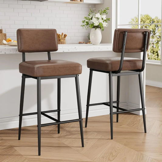 HiMISS Faux Leather Bar Stools With Back And Metal Legs