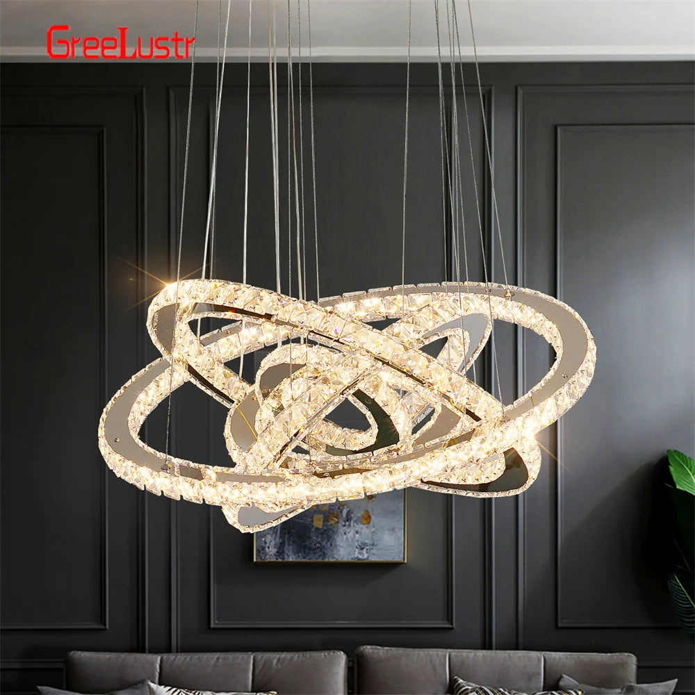 GreeLustr Adjustable Crystal Ring Led Pendant Light Fixture