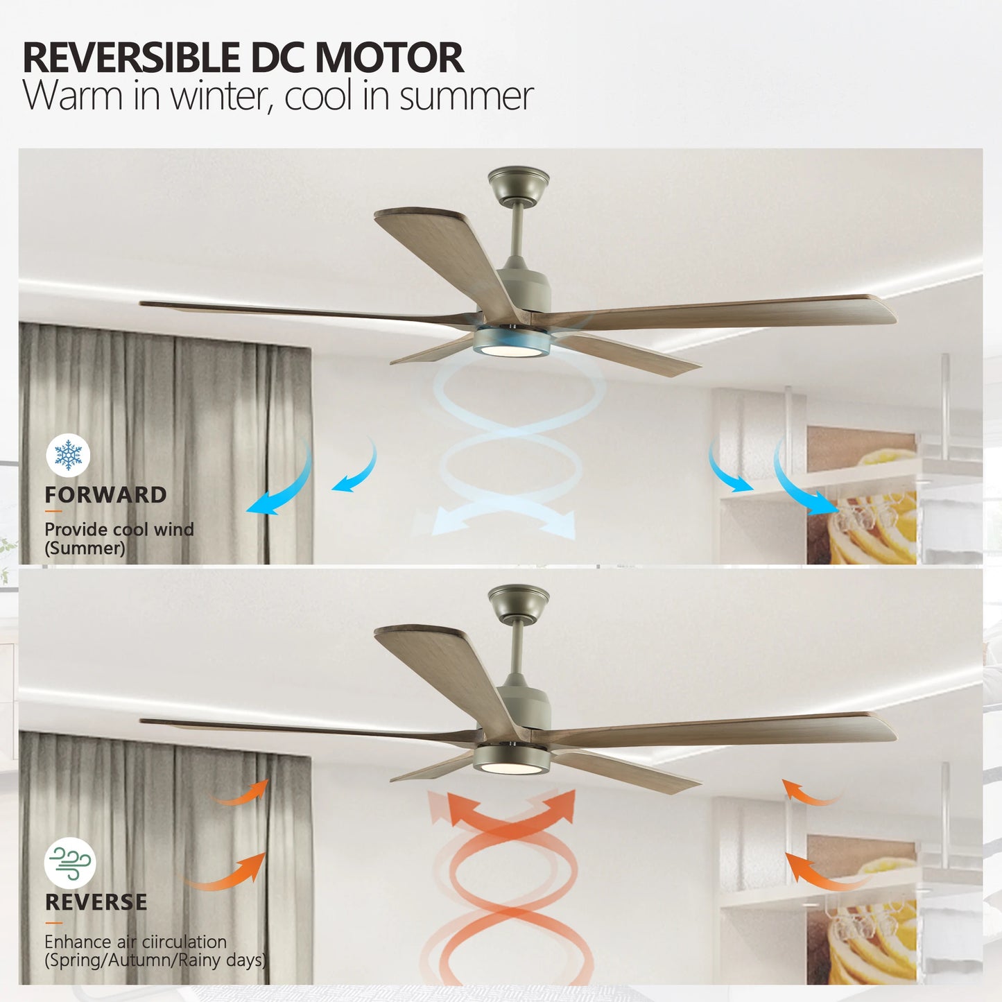 Longree Modern Wood Ceiling Fan With Light And Remote