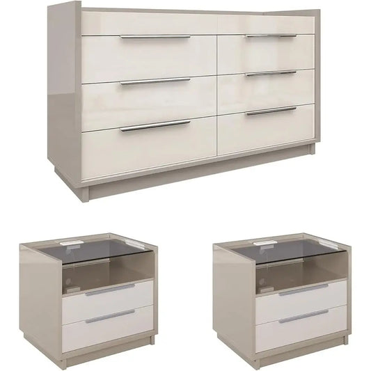 3 Piece Bedroom Set With LED Dresser And Charging Nightstands