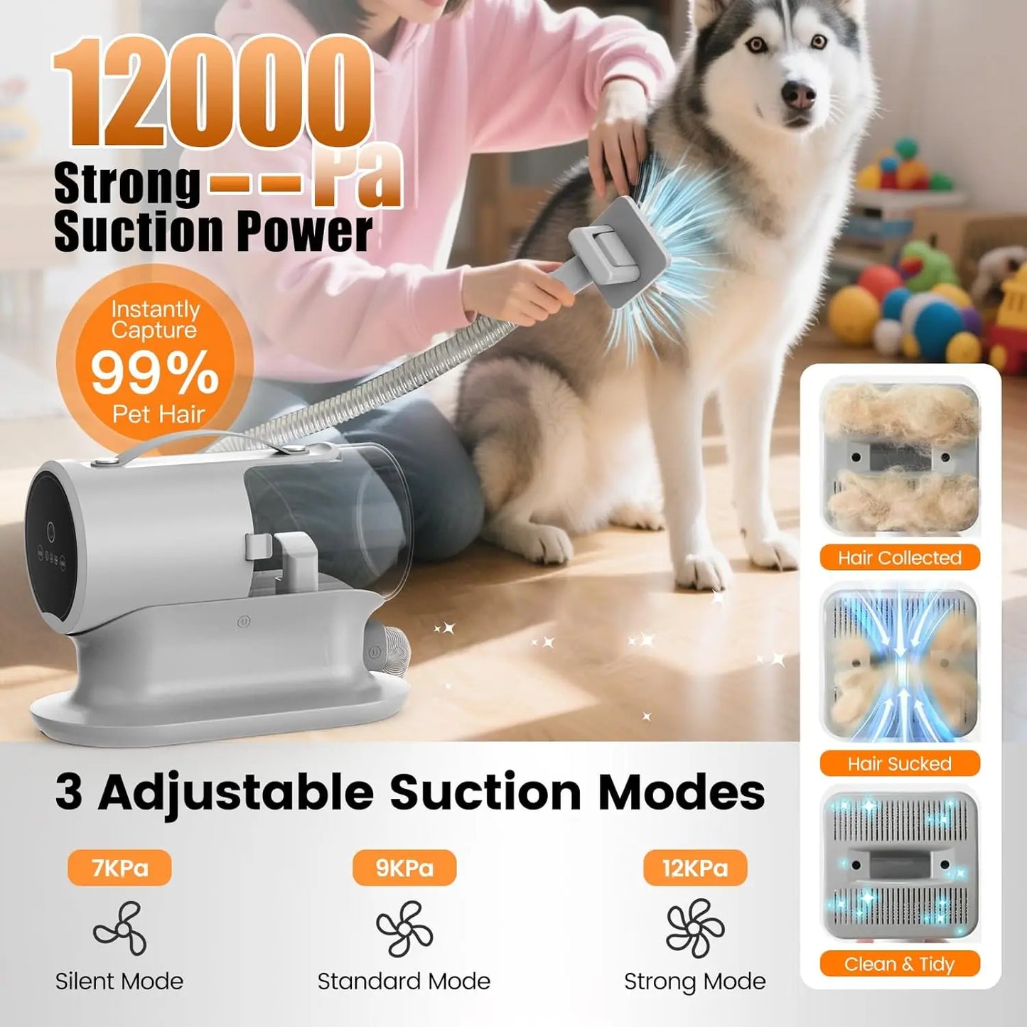 XMSJ Dog Grooming Vacuum Kit With Clipper Nail Trimmer 12000Pa