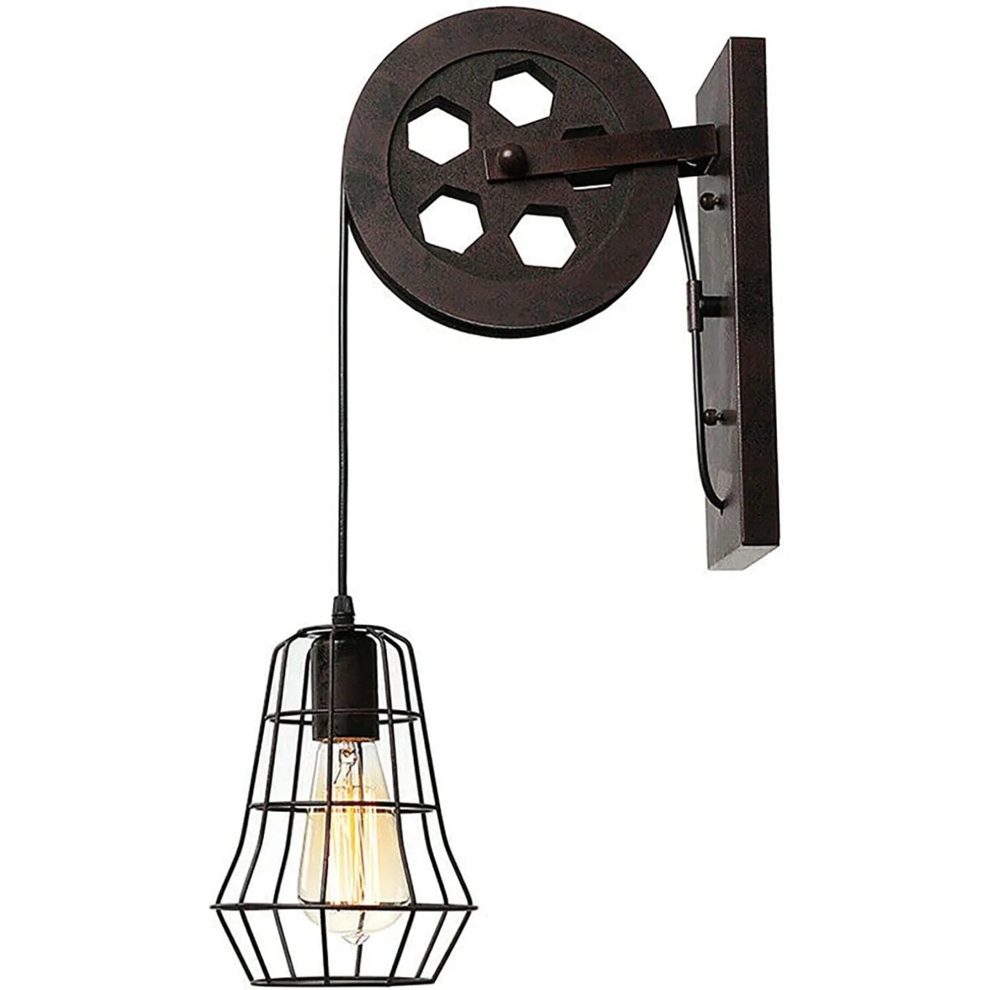 Bymaocar Industrial Wall Sconce Lift Pulley Lamp With Iron Cage