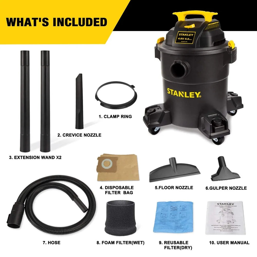 Stanley Wet Dry Vacuum Cleaner 4 HP Power For Garage And Home
