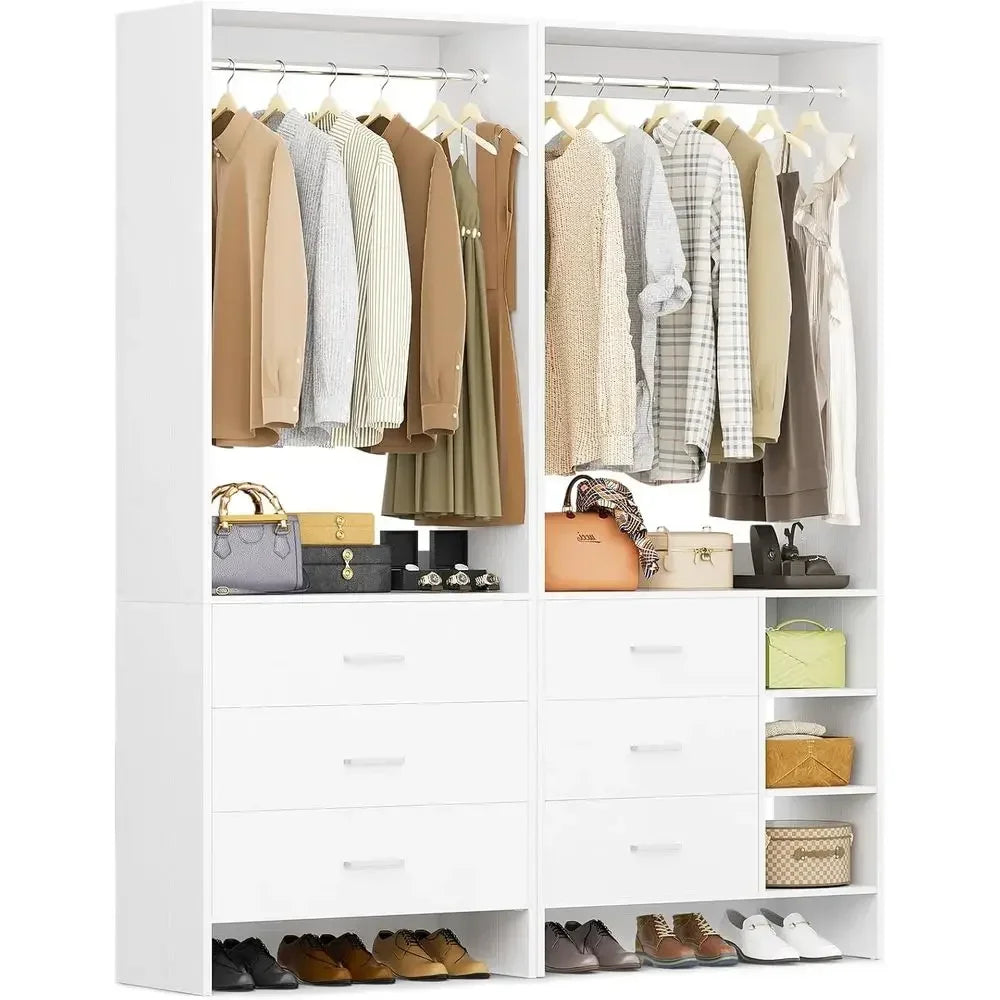 Wood Closet Organizer System With Six Drawers For Walk-In Closets