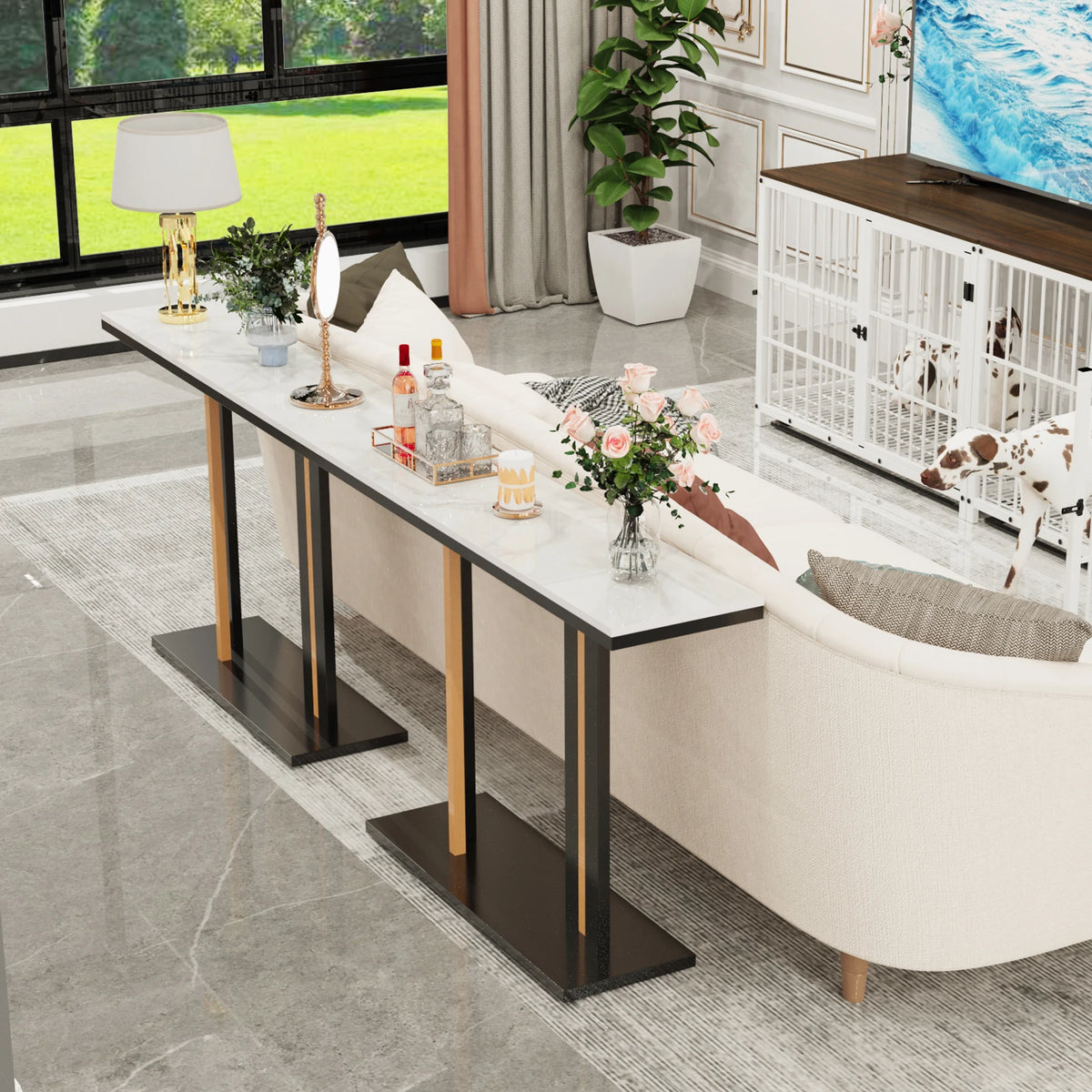 Wisfor Modern Console Table with Stone Top and Pedestal Base