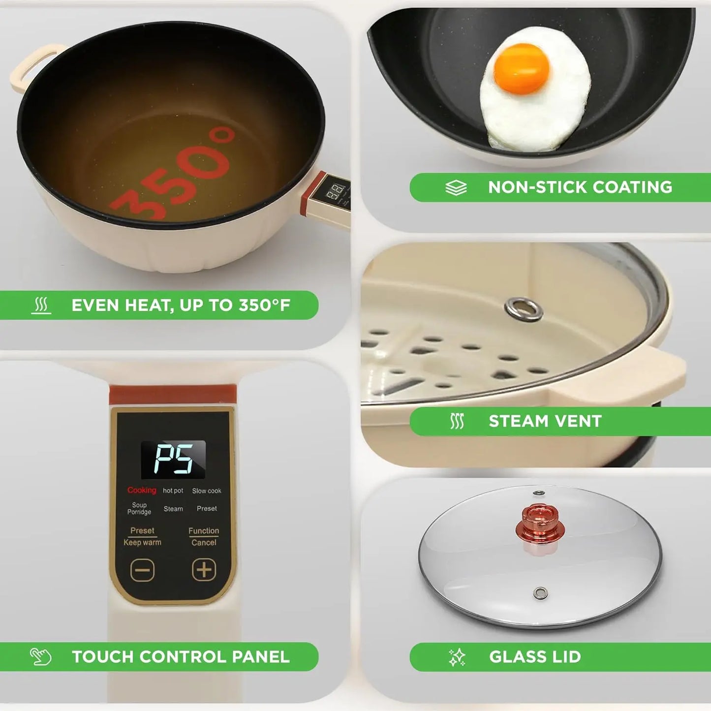 XMSJ 2 In 1 Electric Frying Pan And Steamer Nonstick