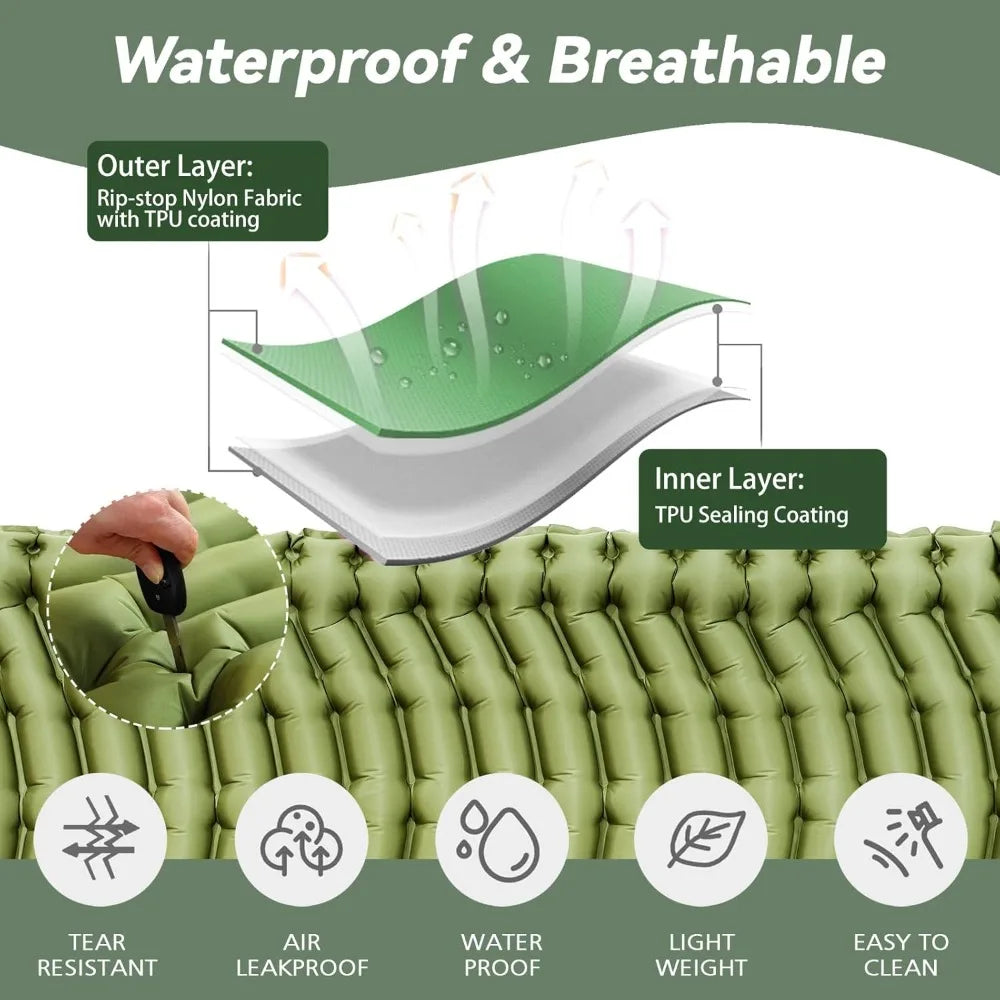 NBVCX Ultralight Inflatable Sleeping Pad With Pillow For Camping And Backpacking