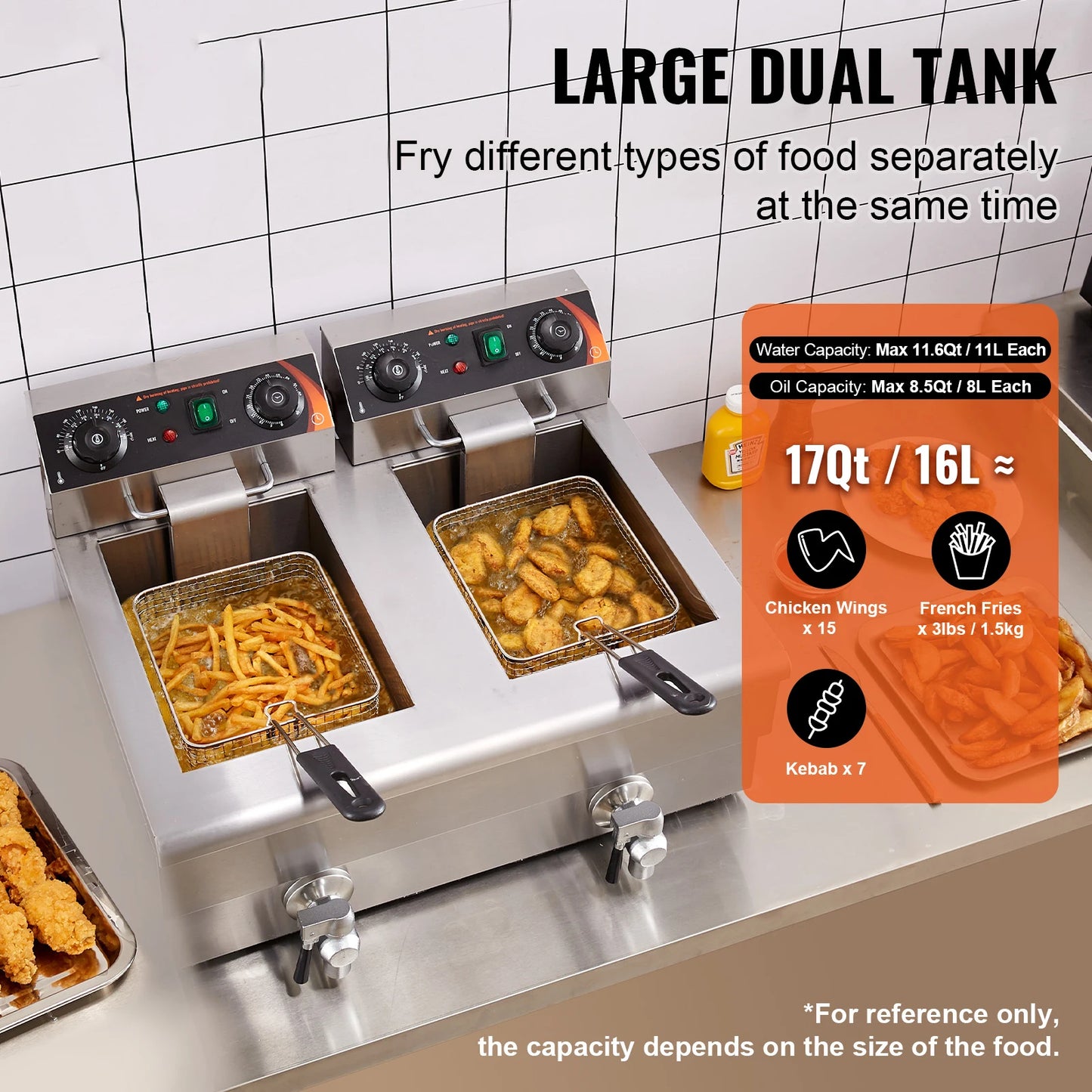 SucceBuy Electric Dual Tank Deep Fryer Commercial Countertop Fryer
