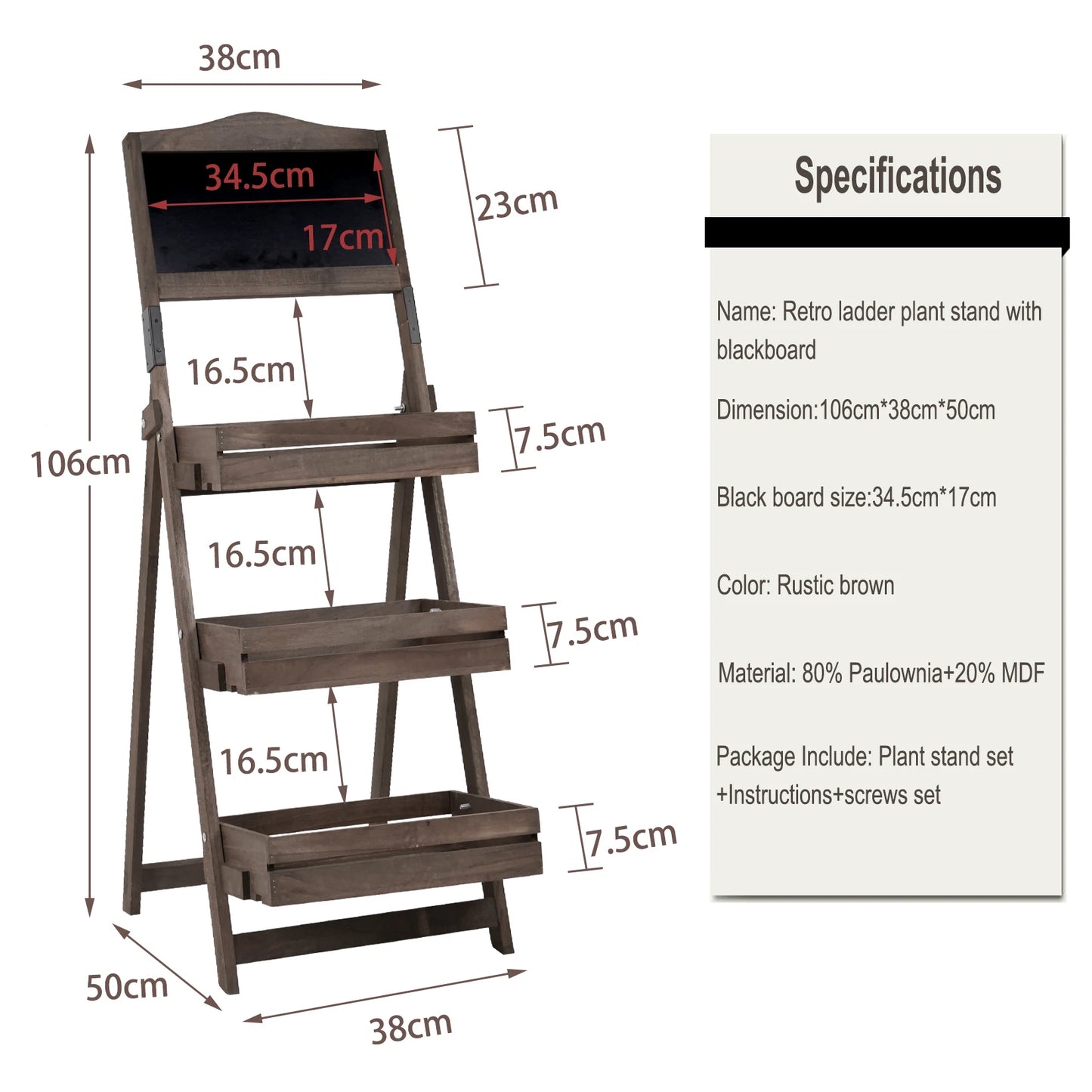 Folding Ladder 3 Tier Plant Stand Flower Pot Holder Chalkboard