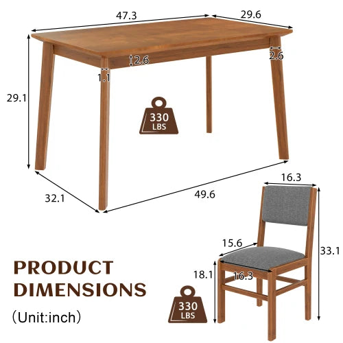 Rectangular Wooden Dining Table Set with 4 Upholstered Chairs
