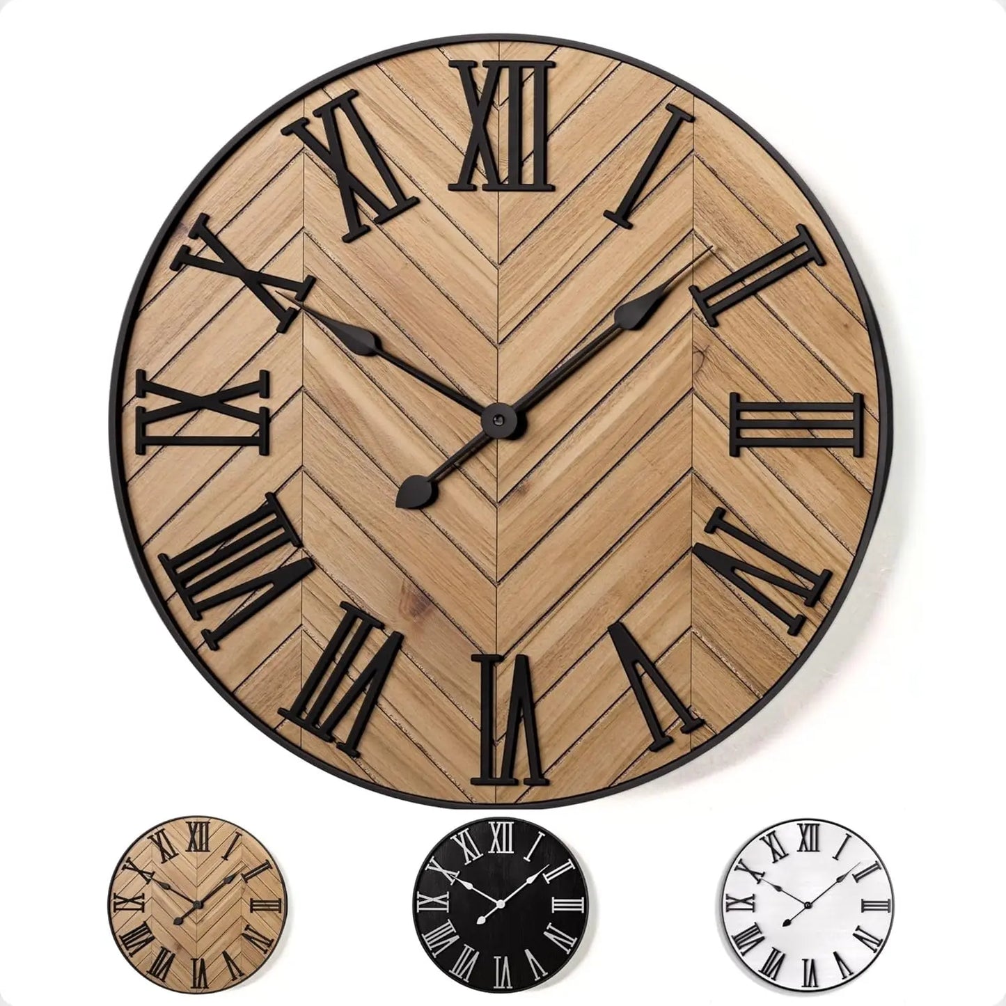 Farmhouse Wall Clock Silent Metal And Wood Living Room Decor
