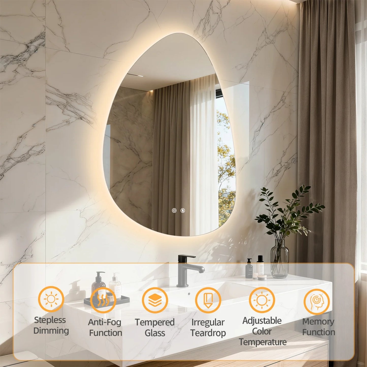 Illuminated LED Irregular Vanity Mirror With Anti Fog Wall Mount