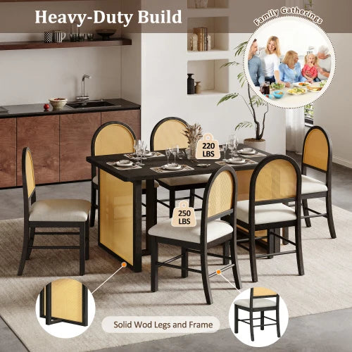 Farmhouse Dining Room Set for Six with Oak Veneer Chairs