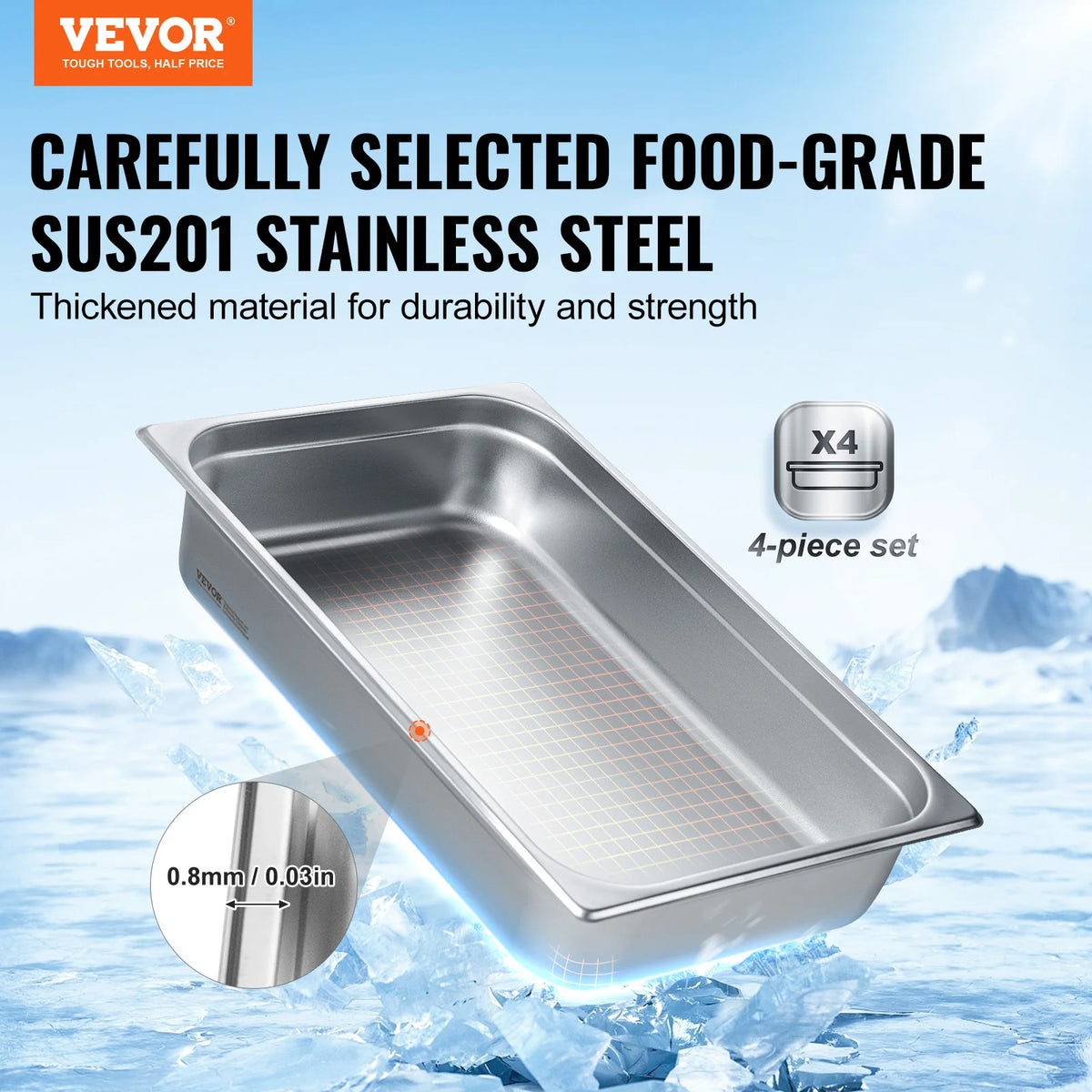 SucceBuy Four Pack Stainless Steel Steam Table Pans With Lids