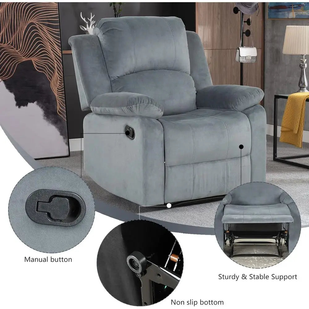 Manual Recliner Chair Overstuffed Fabric Sofa For Living Room