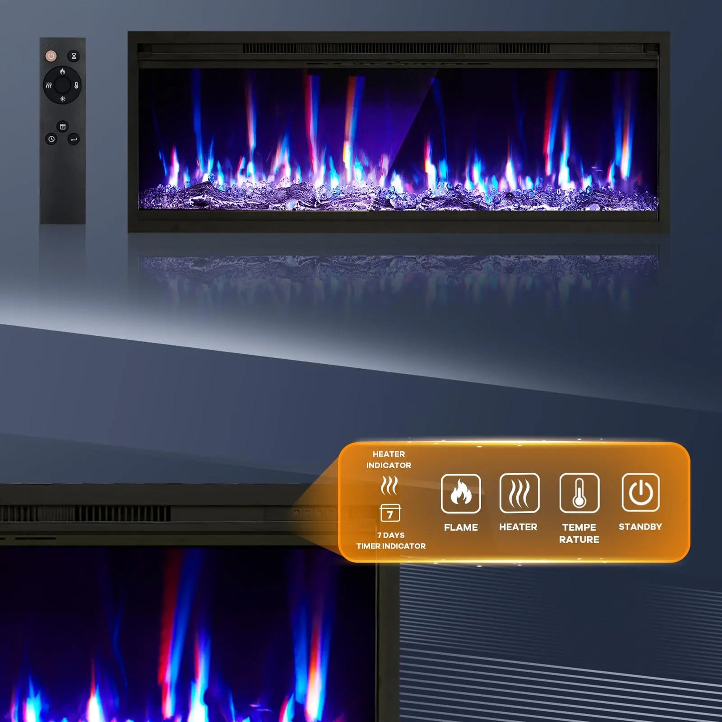 Adoolla Ultra Slim Electric Fireplace Heater With Remote And Thermostat