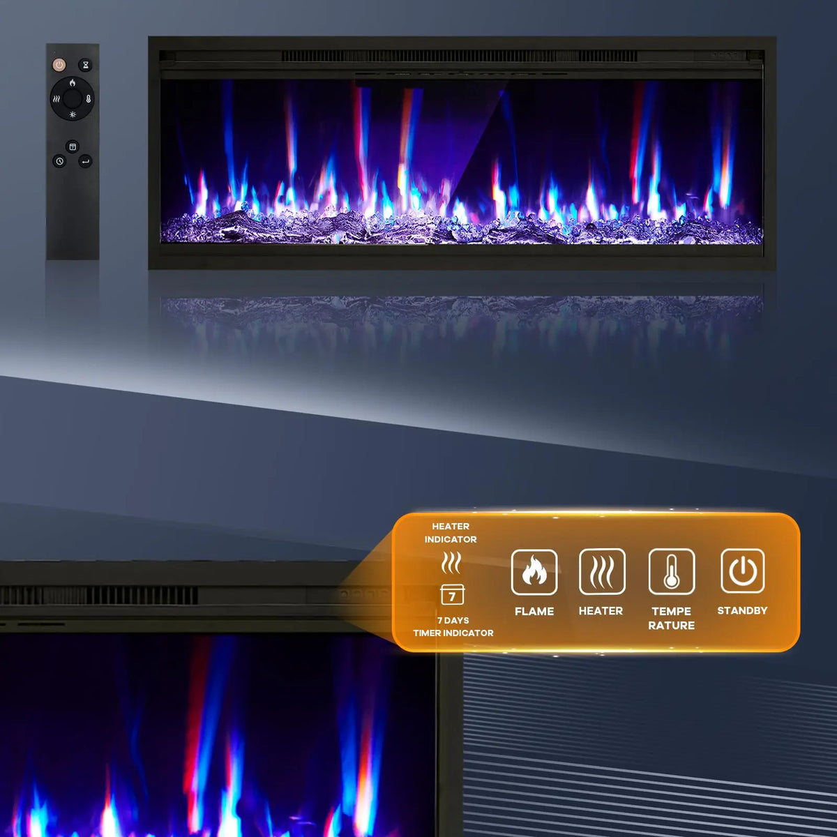 Adoolla Wall Mounted Electric Fireplace Heater With Remote Control