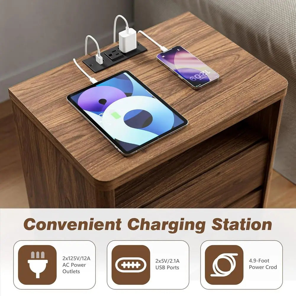 3 Piece Bedroom Set 7-Drawer Dresser And Nightstands USB Type-C
