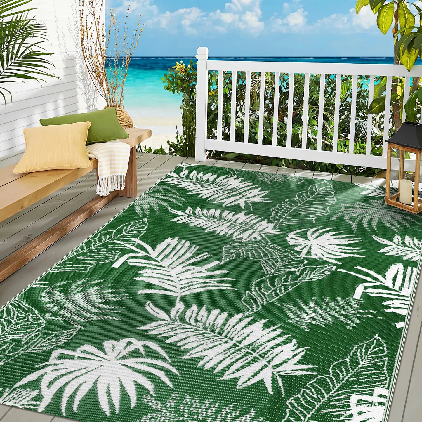 Outdoor Rug Waterproof Recycled Plastic Straw Rug For Patio