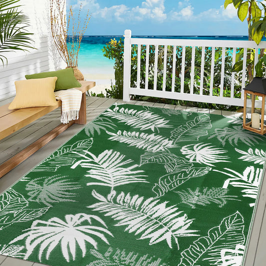 Waterproof Outdoor Polypropylene Rug Leaves Pattern Recycled For Patio