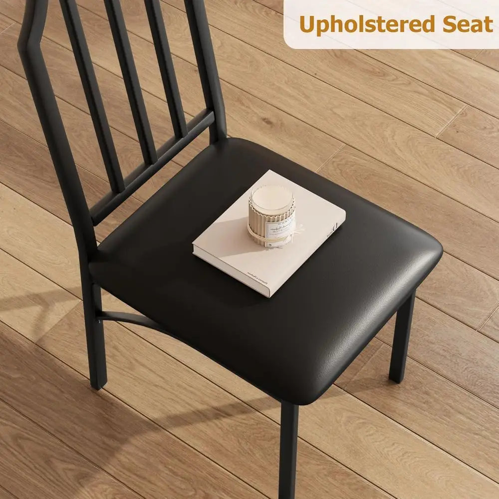 Ticify Chamfered Dining Table Set With Leather Upholstered Chairs