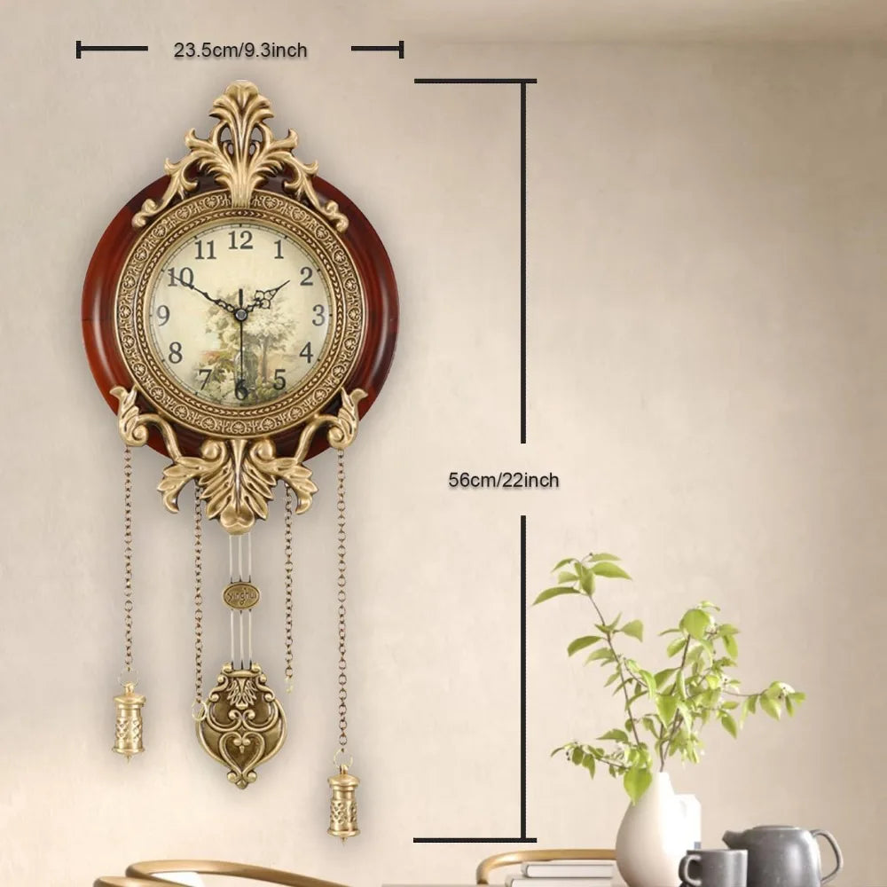Vintage Wood Wall Clock With Pendulum Swing Design