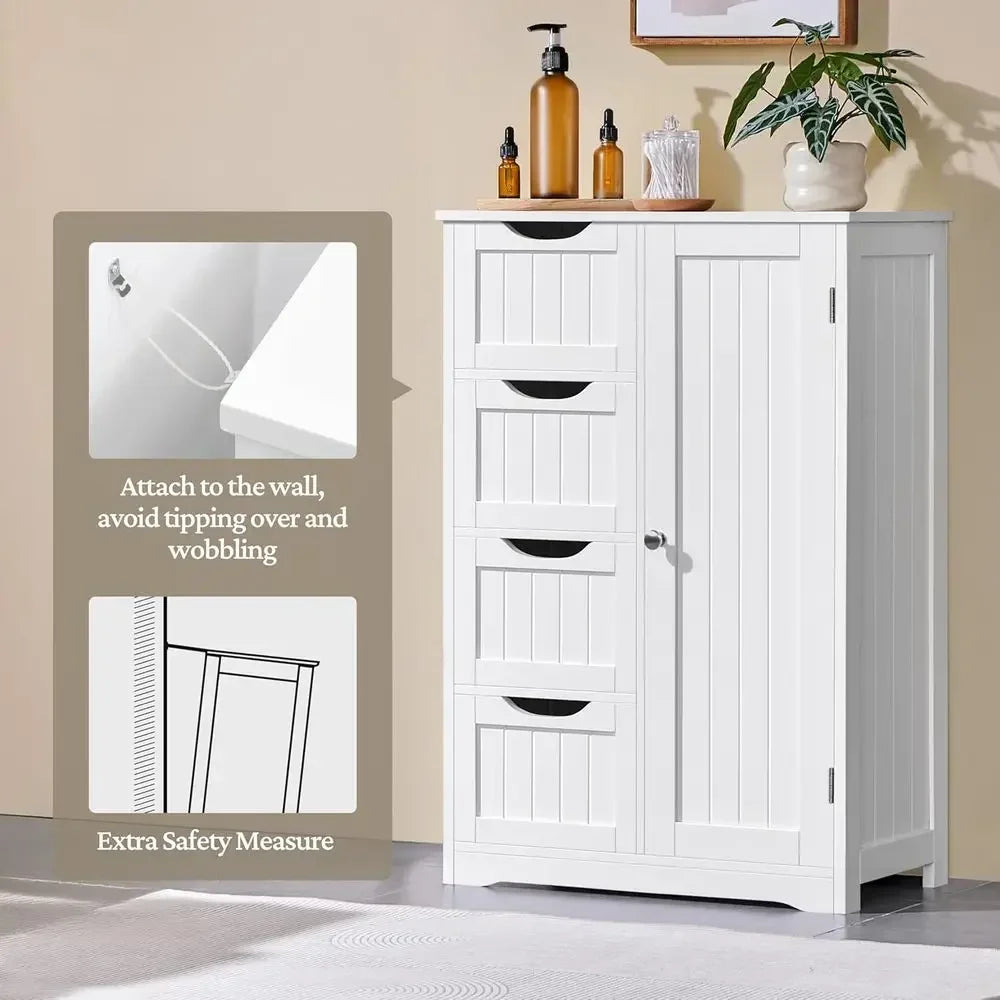Wooden Floor Cabinet With Four Drawers And One Cupboard