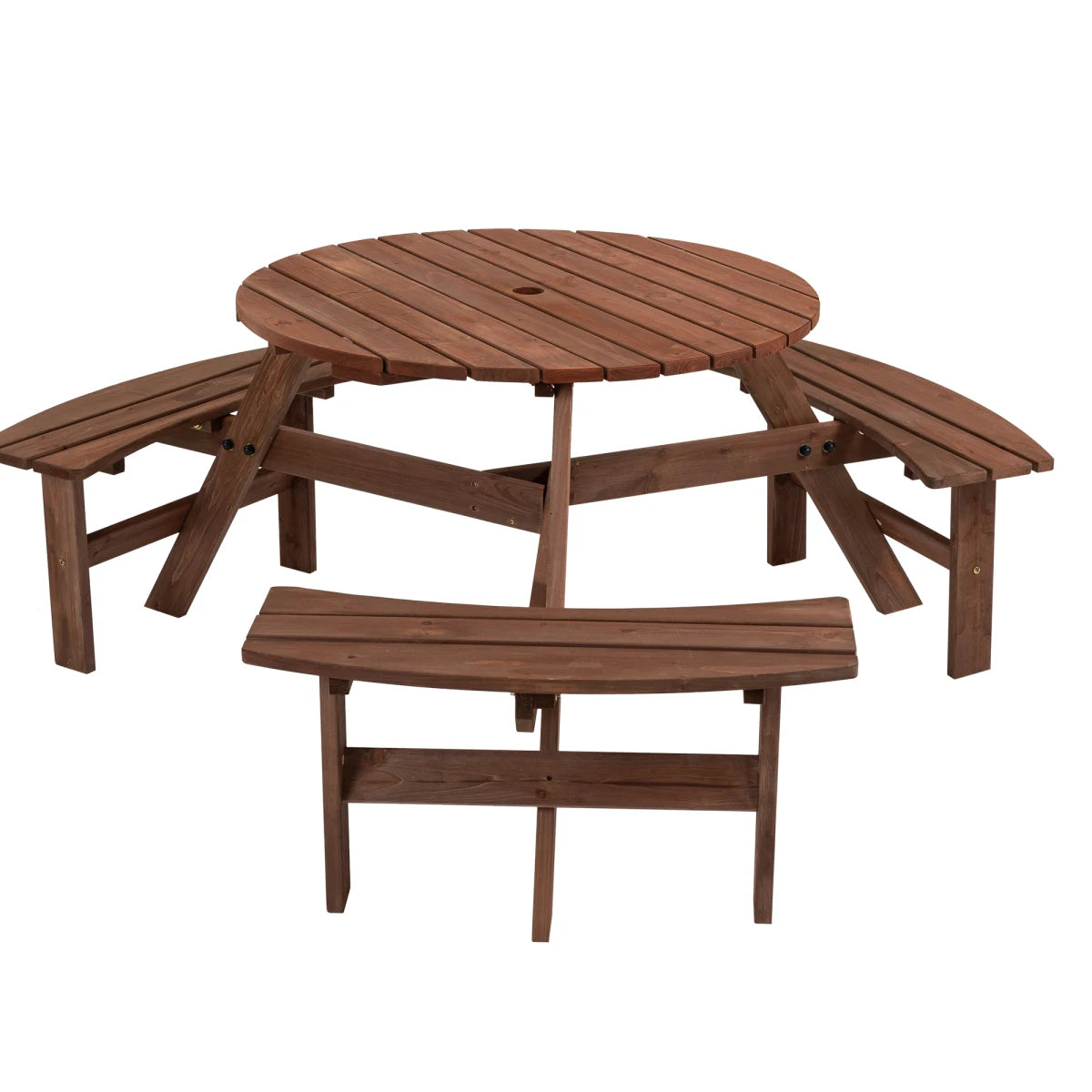 Wooden Outdoor Picnic Table With Built In Benches For Garden