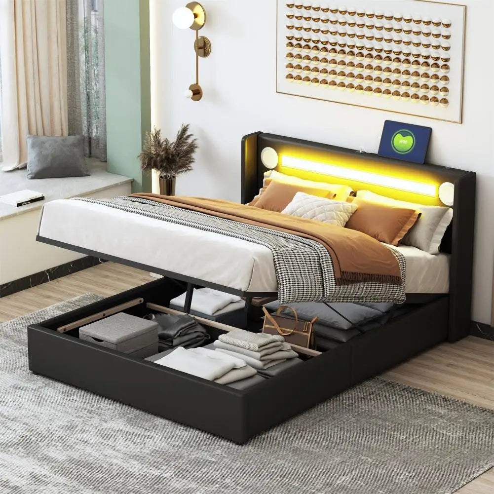 Bunk Bed With Mattress LED Light Strip Bluetooth USB Charging