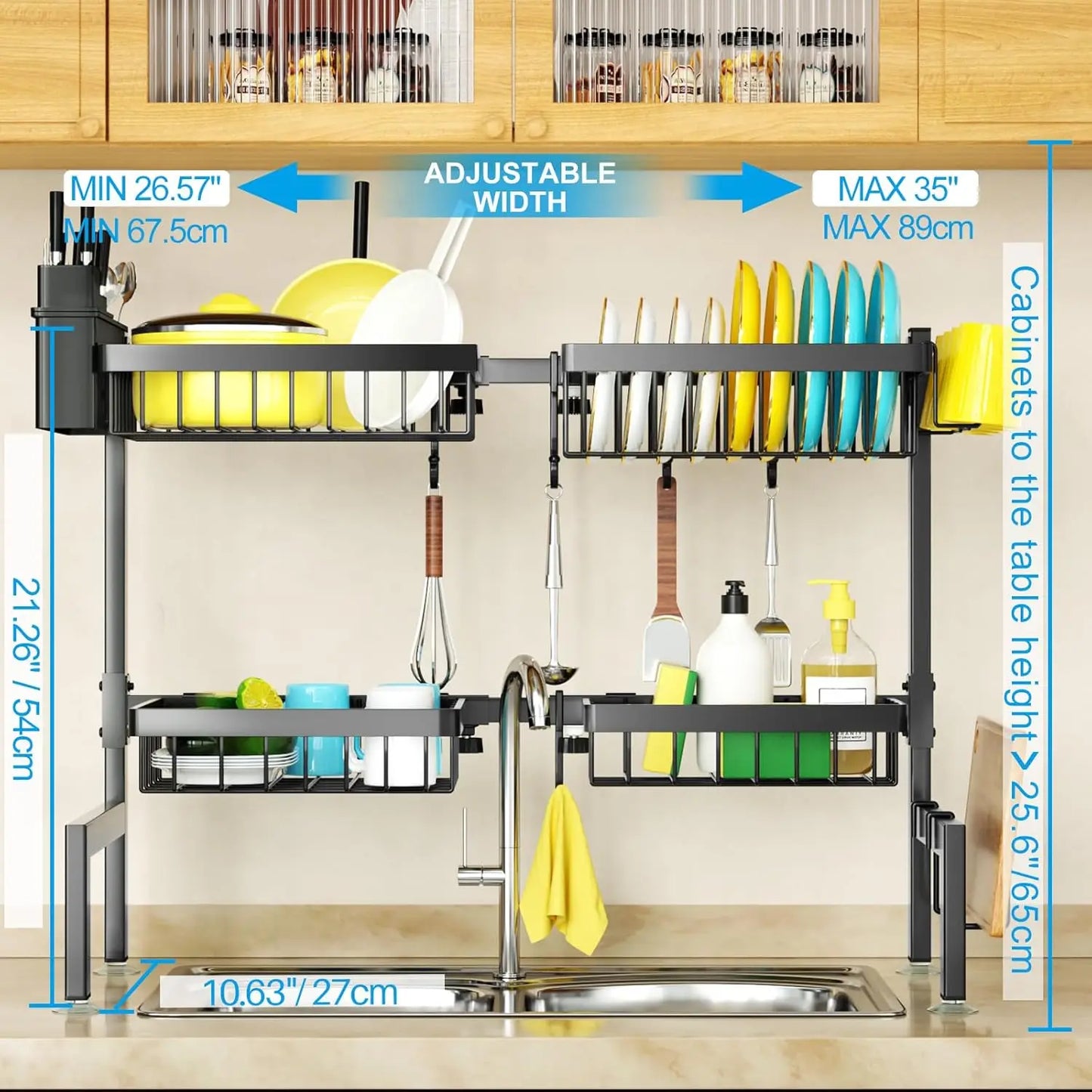 Over The Sink Dish Drying Rack 2 Tier Four Baskets