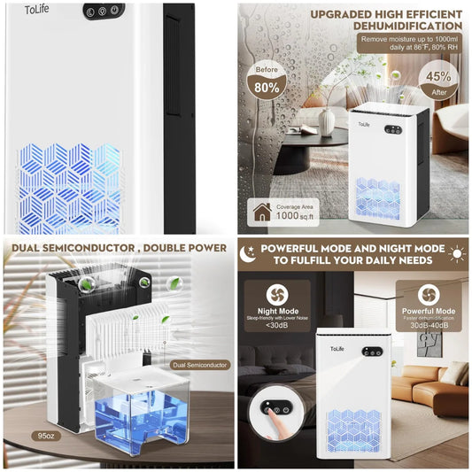 XMSJ Dehumidifier For Home Quiet Operation With 95 Ounce Tank