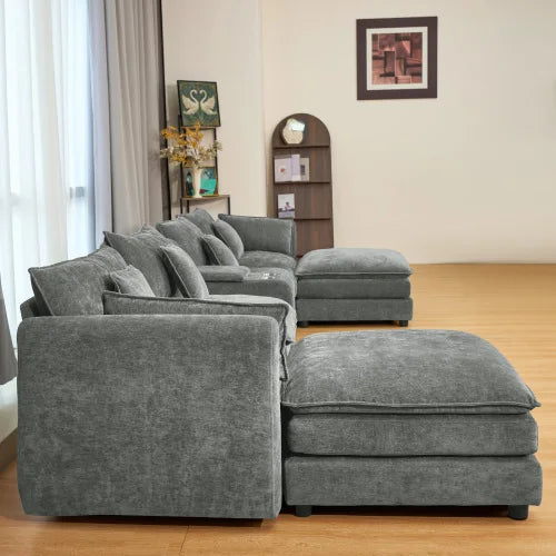 U Shaped Cloud Sofa With Storage Box And Cup Holder